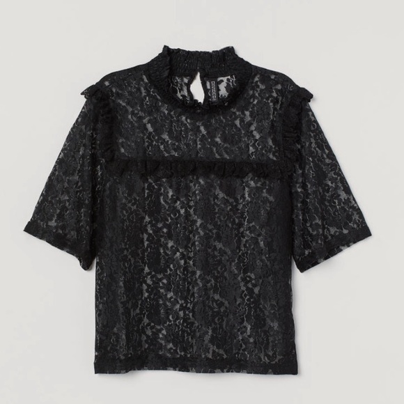 Black Smock-Collar Lace Blouse - Picture 1 of 3